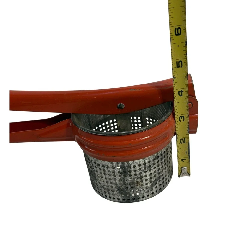 Vintage Red Metal Potato Ricer Manual‎ Food Press Masher Retro Kitchen Tool